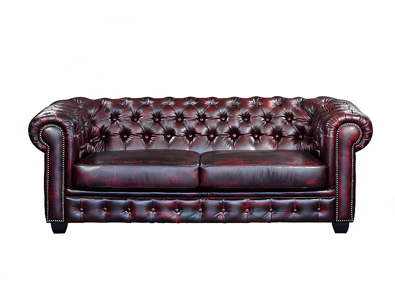 Chesterfield Ledersofa 3-Sitzer - Büffelleder - Rotbraun - BRENTON