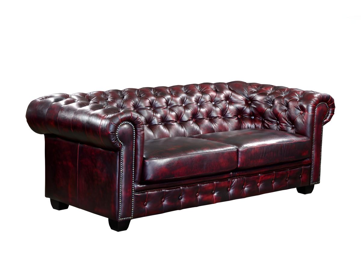 Chesterfield Ledersofa 3-Sitzer - Büffelleder - Rotbraun - BRENTON günstig online kaufen