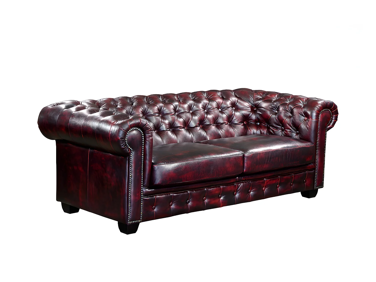 Canapé chesterfield 3 places BRENTON 100% cuir de buffle - Bordeaux