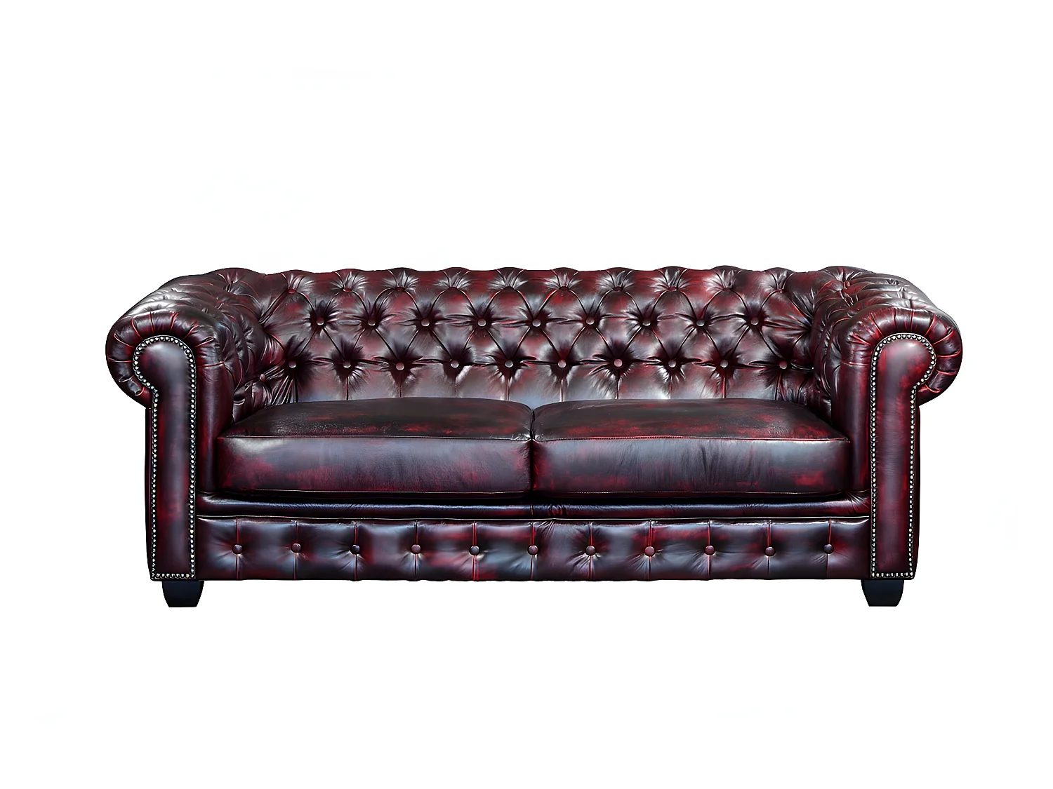 Canapé chesterfield 3 places BRENTON 100% cuir de buffle - Bordeaux