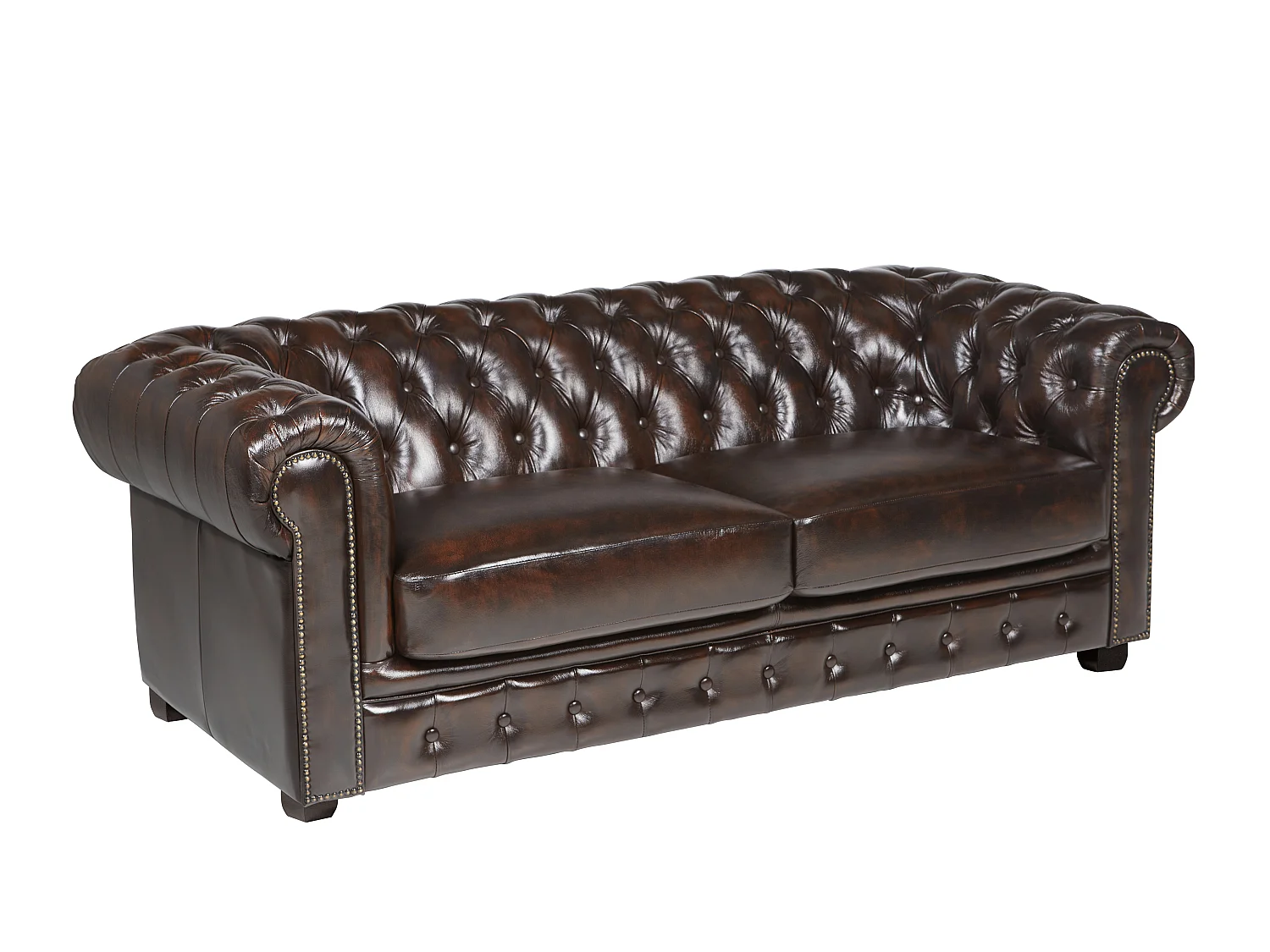 Kanapa 3-osobowa Chesterfield BRENTON 100% skóry bawolej - Kolor: cherry