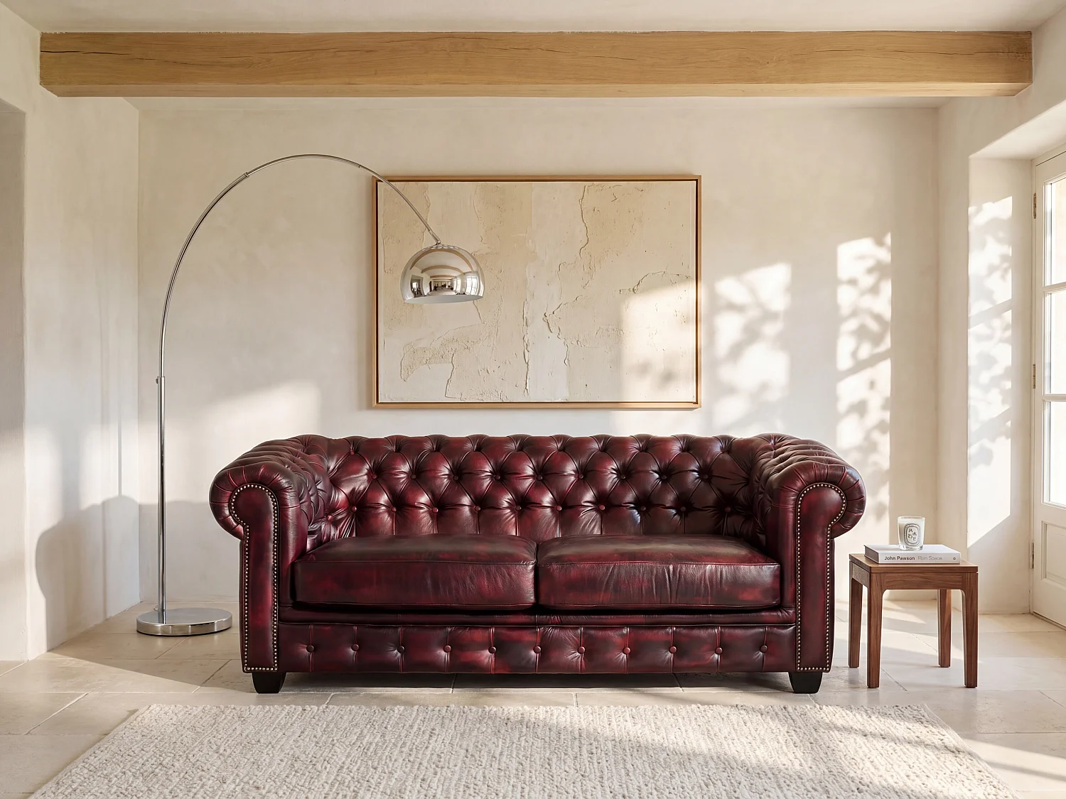 Chesterfield Ledersofa 3-Sitzer - Büffelleder - Rotbraun - BRENTON