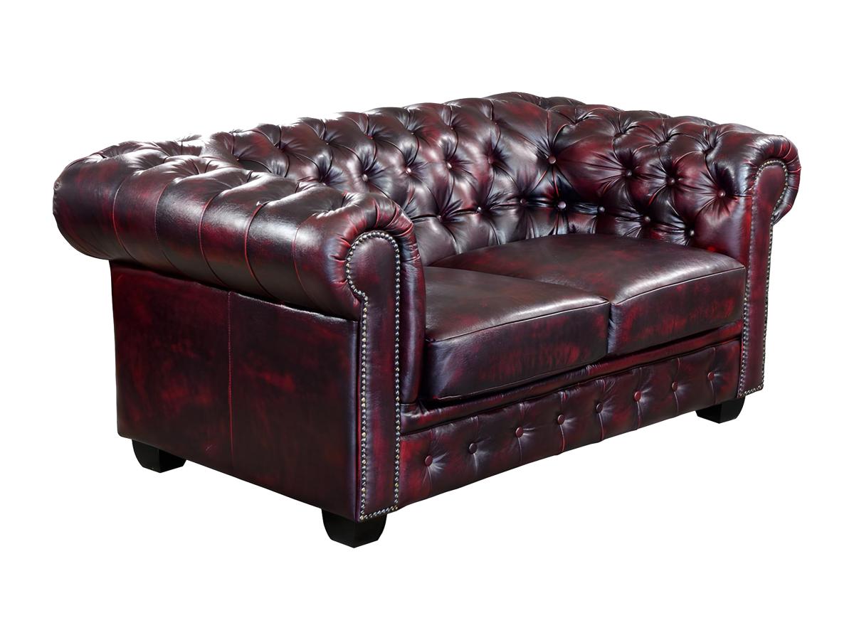 Chesterfield Ledersofa 2-Sitzer - Büffelleder - Rotbraun - BRENTON günstig online kaufen