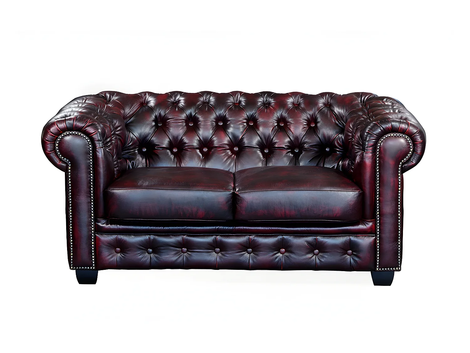 Kanapa 2-osobowa chesterfield BRENTON 100% skóry bawolej - Kolor: cherry