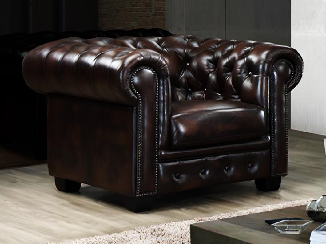 Chesterfield Ledersessel - Büffelleder - Braun - BRENTON