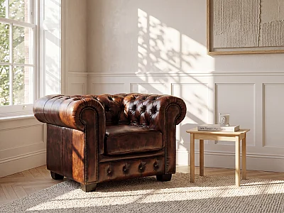 Fauteuil chesterfield BRENTON 100% buffelleer - bruin tinten