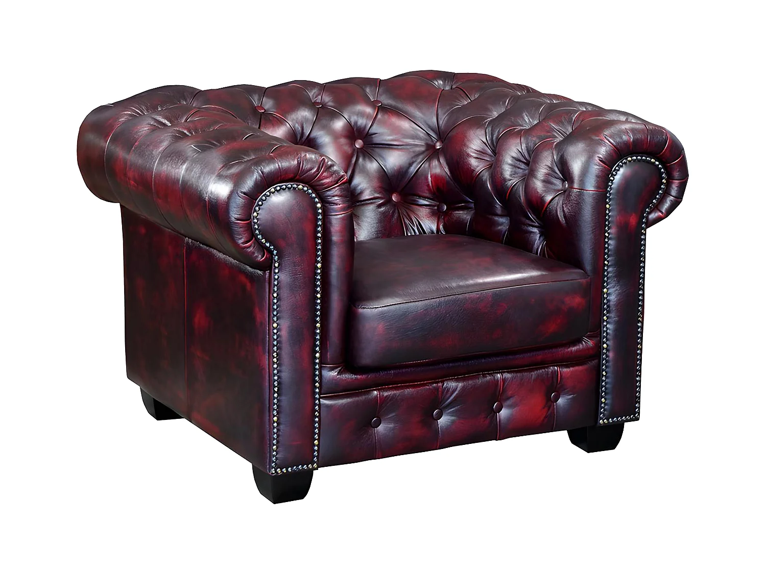 Fauteuil chesterfield BRENTON 100% cuir de buffle - Bordeaux