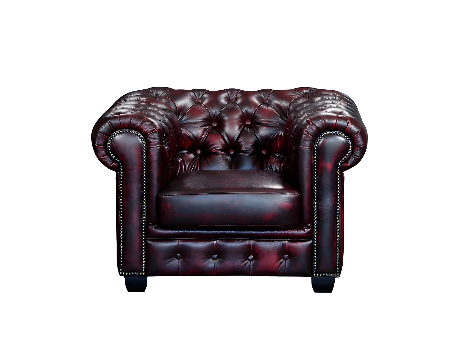 Fauteuil chesterfield BRENTON 100% cuir de buffle - Bordeaux