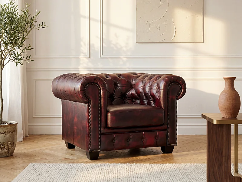 Chesterfield Ledersessel - Büffelleder - Rotbraun - BRENTON