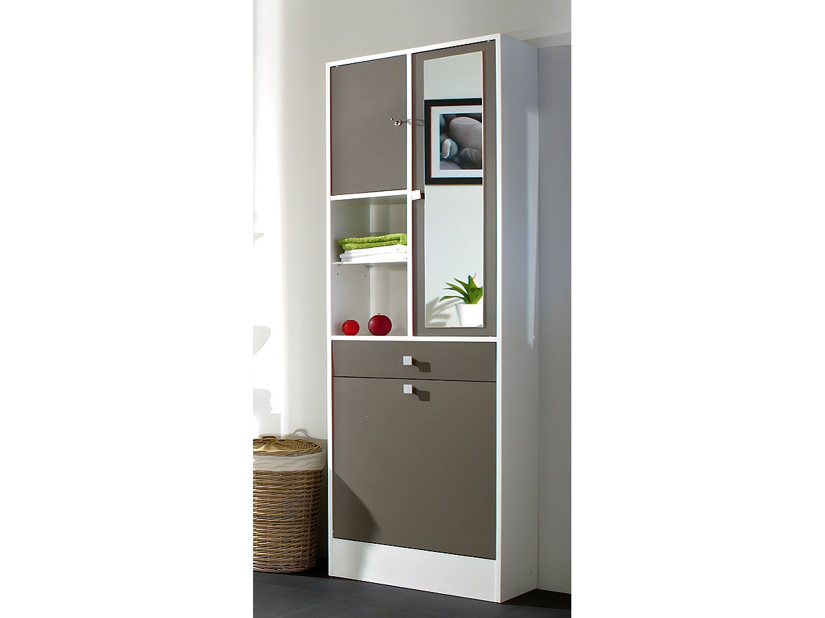 Armario de baño con cesta para ropa en color topo PLIZZ