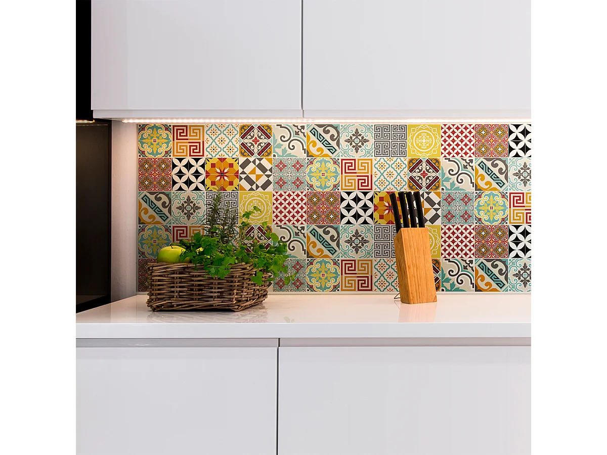 Sticker Mural Carrelage adhésif Cuisine Salle de Bain - 15 STICKERS CARRELAGES AZULEJOS MOSAÏQUE MULTICOLORE - 15stickers15x15cm