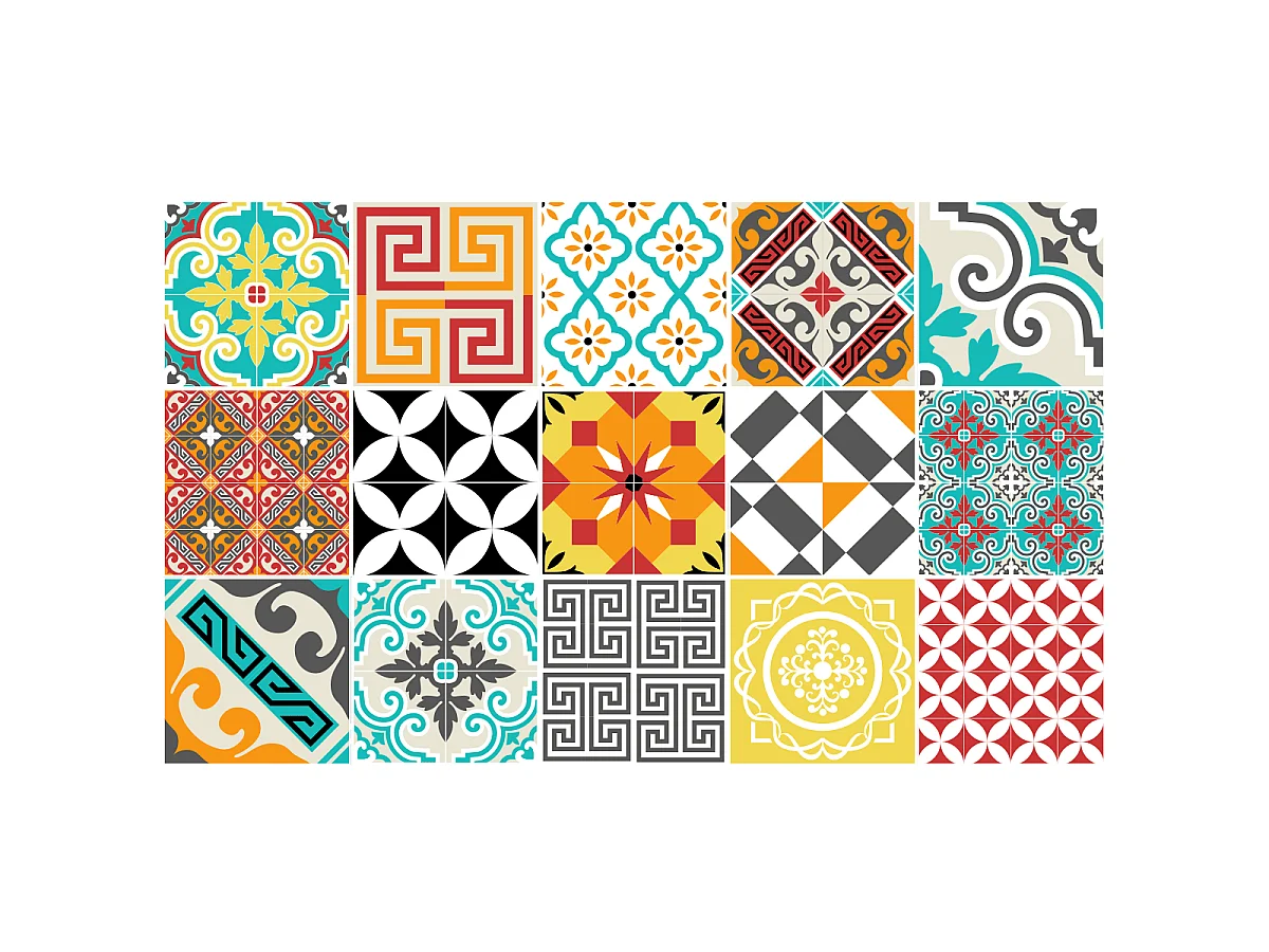 Sticker Mural Carrelage adhésif Cuisine Salle de Bain - 15 STICKERS CARRELAGES AZULEJOS MOSAÏQUE MULTICOLORE - 15stickers15x15cm