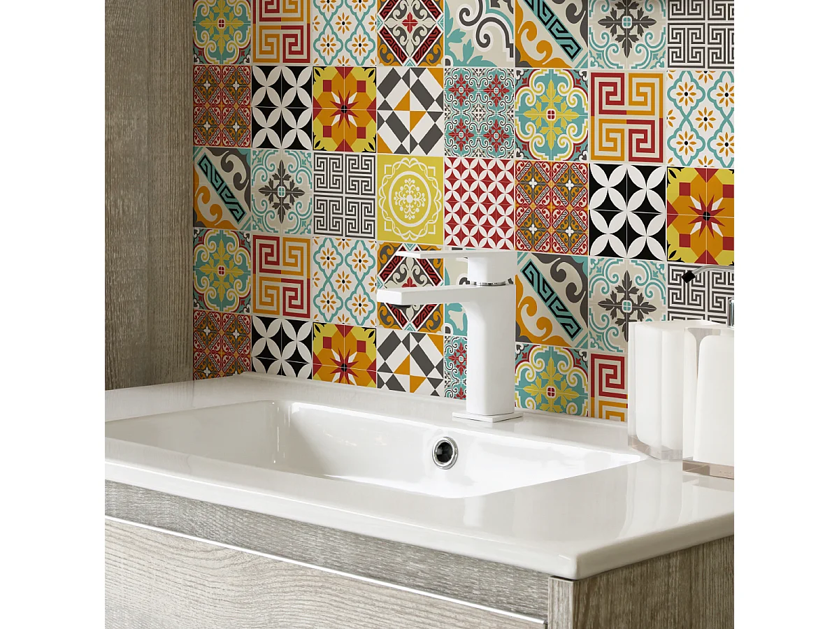 Sticker Mural Carrelage adhésif Cuisine Salle de Bain - 15 STICKERS CARRELAGES AZULEJOS MOSAÏQUE MULTICOLORE - 15stickers15x15cm
