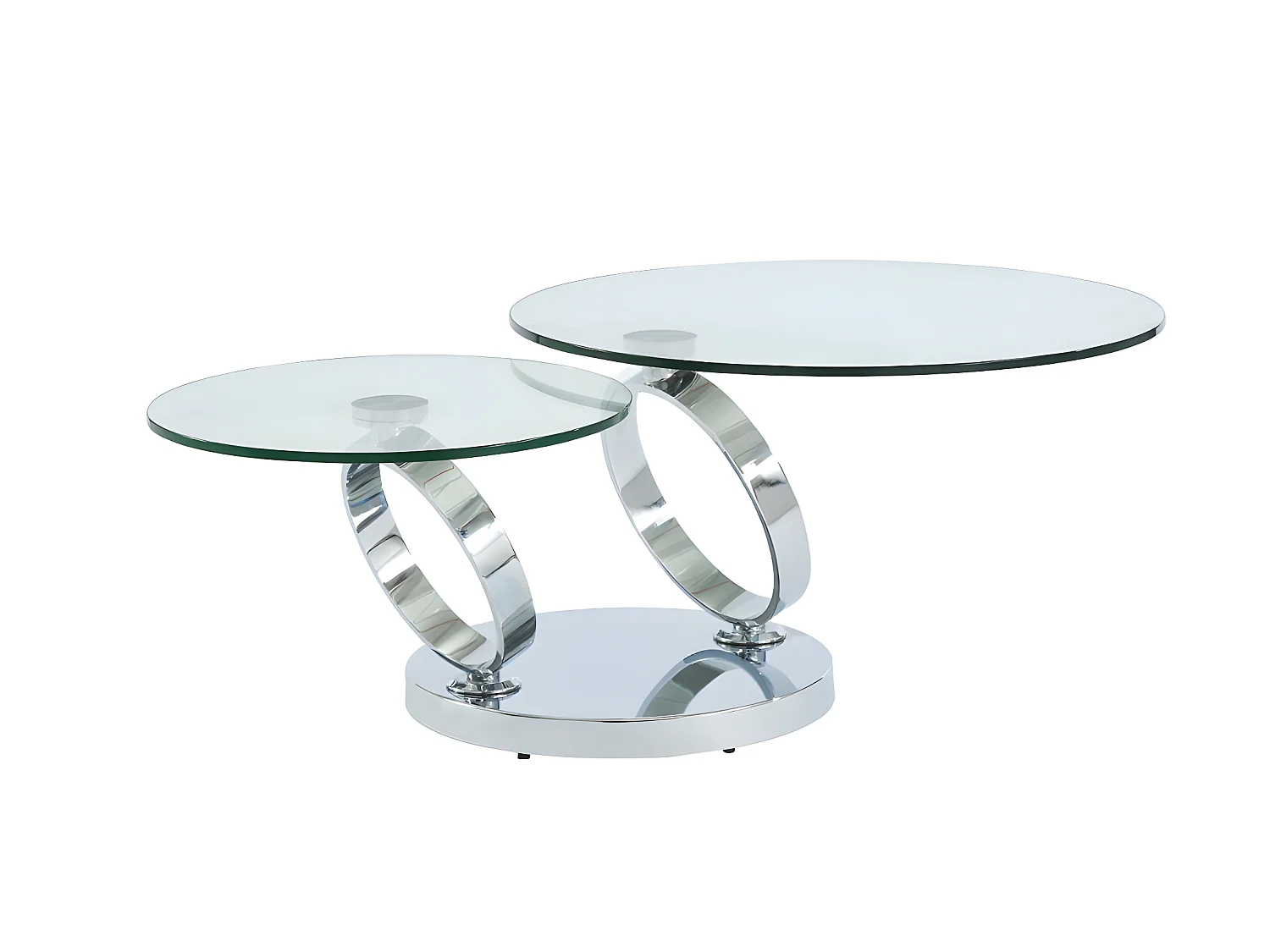 Ensemble table basse plateau pivotant transparent JOLINE et tapis shaggy gris MAZE