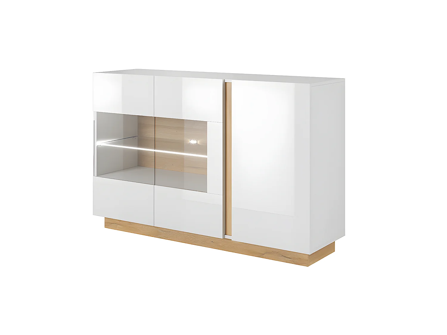 Ensemble buffet et meuble TV blanc brillant et naturel - Séjour lumineux MURARI