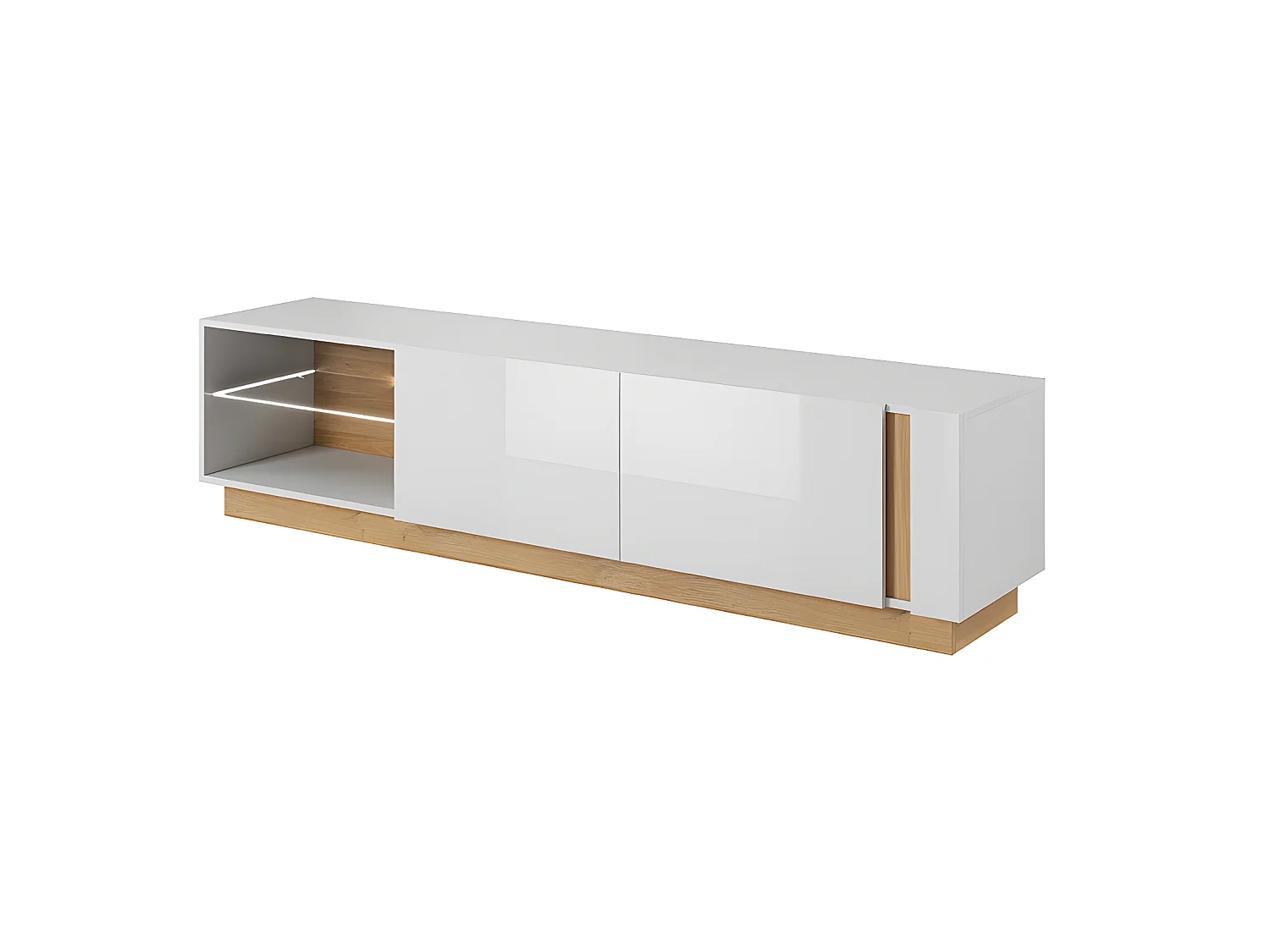 Ensemble buffet et meuble TV blanc brillant et naturel - Séjour lumineux MURARI
