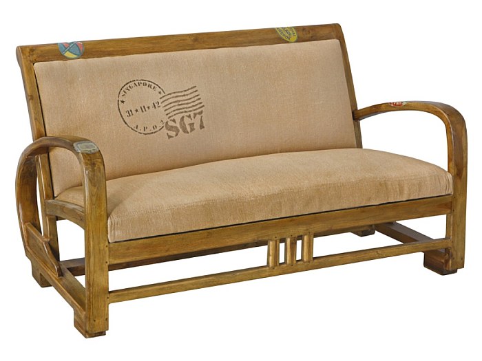Sofá diseño vintage de teca y tela en color beige TRAVEL