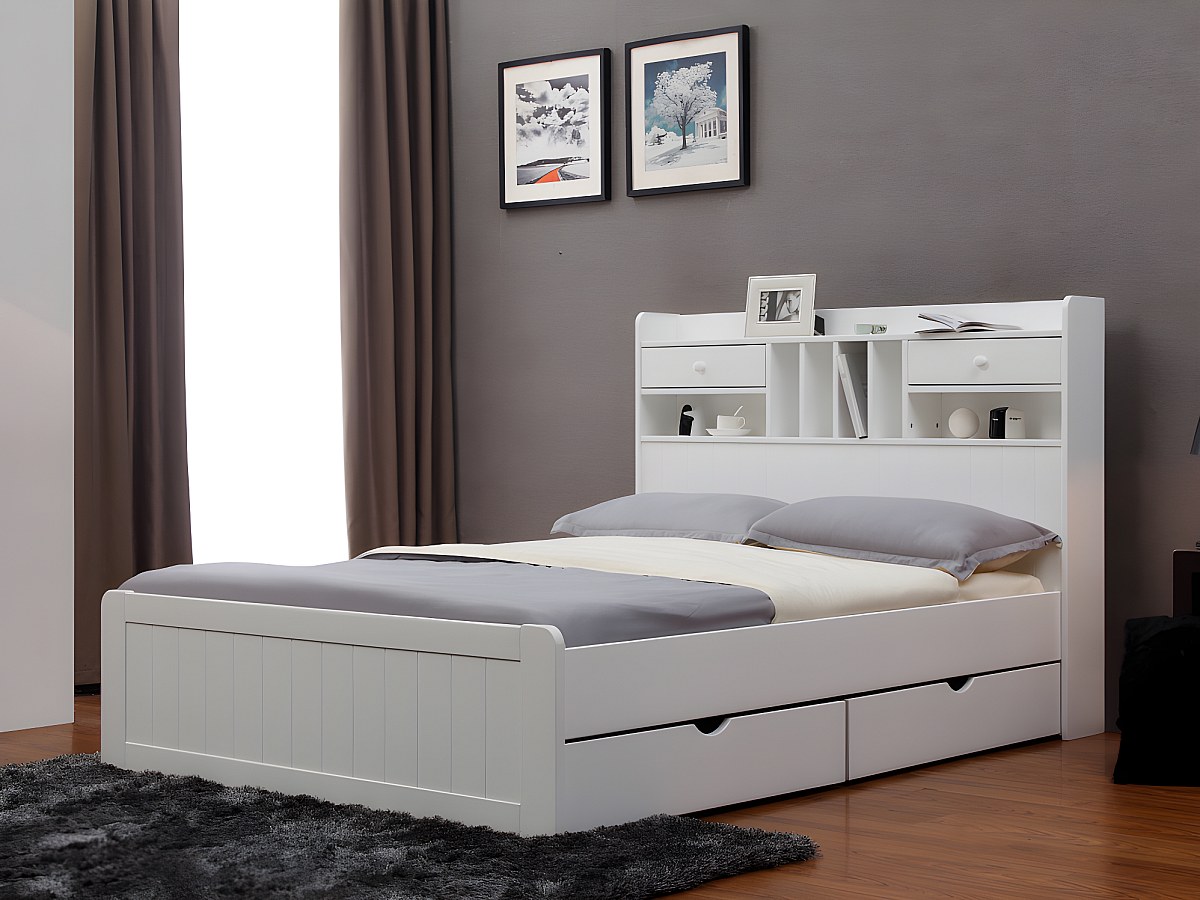 Cama con almacenaje madera de pino color blanco MEDERICK