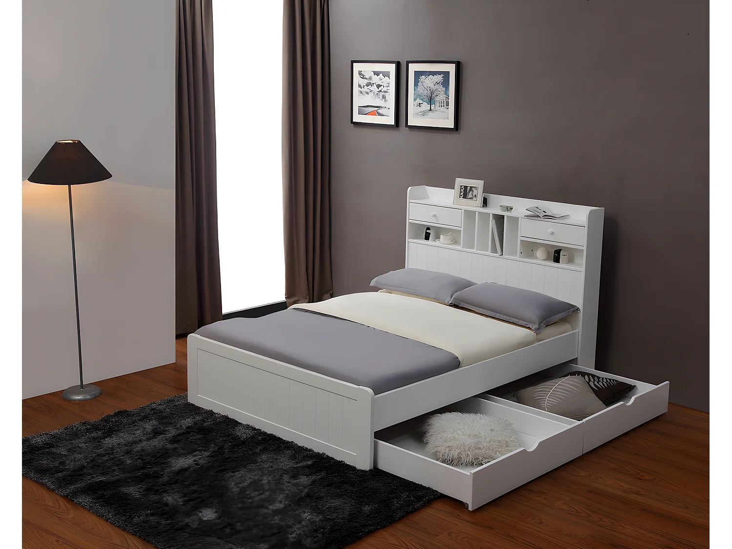 Letto con vani portaoggetti 140 x 190 cm Bianco - MEDERICK