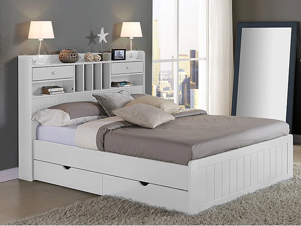 Estructura de cama con almacenaje - 140x190 cm - Blanco - MEDERICK