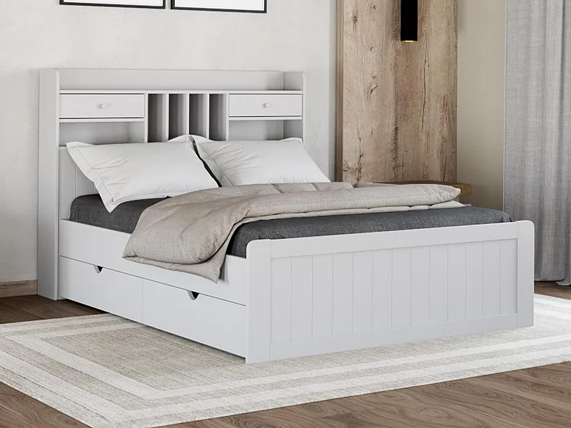 Bett mit Stauraum & Schubladen - 140 x 190 cm - Weiß - MEDERICK