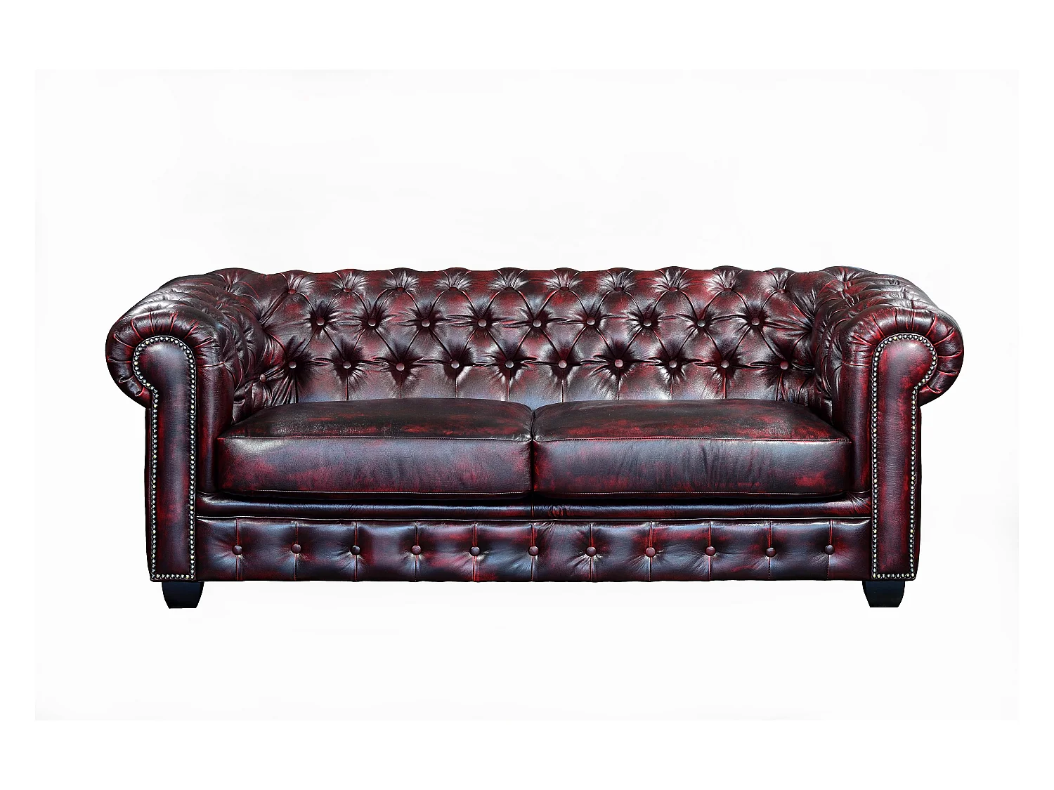 Canapé chesterfield 3 places et un fauteuil BRENTON 100% cuir de buffle - Bordeaux