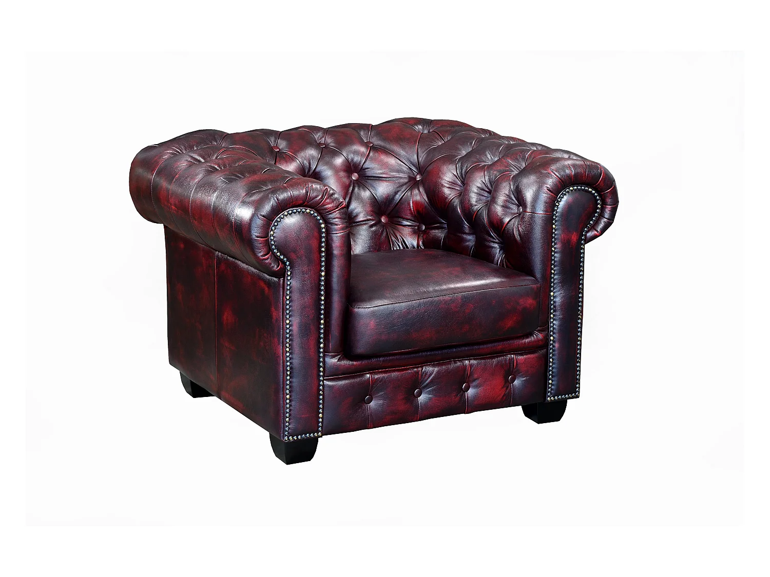 Canapé chesterfield 3 places et un fauteuil BRENTON 100% cuir de buffle - Bordeaux