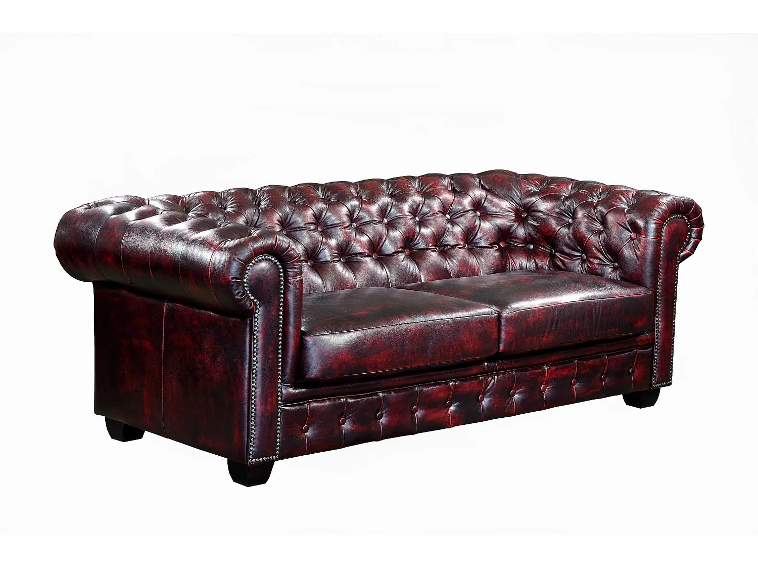 Canapé chesterfield 3 places et un fauteuil BRENTON 100% cuir de buffle - Bordeaux