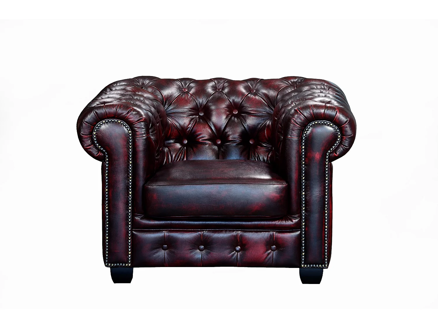 Canapé chesterfield 3 places et un fauteuil BRENTON 100% cuir de buffle - Bordeaux