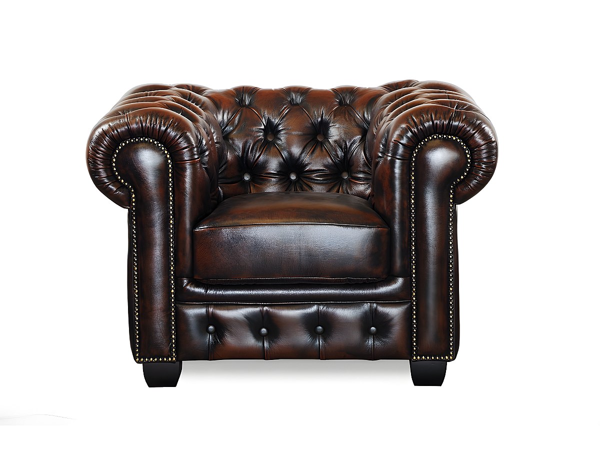 Chesterfield Garnitur BRENTON 3+1 - Büffelleder - Braun