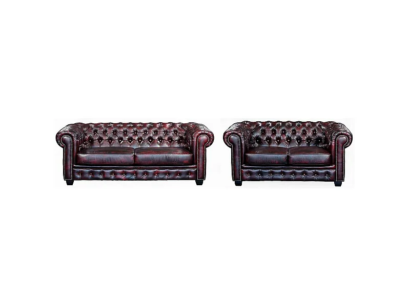 Divano Chesterfield a 3+2 posti 100% cuoio di bufalo Cherry - BRENTON