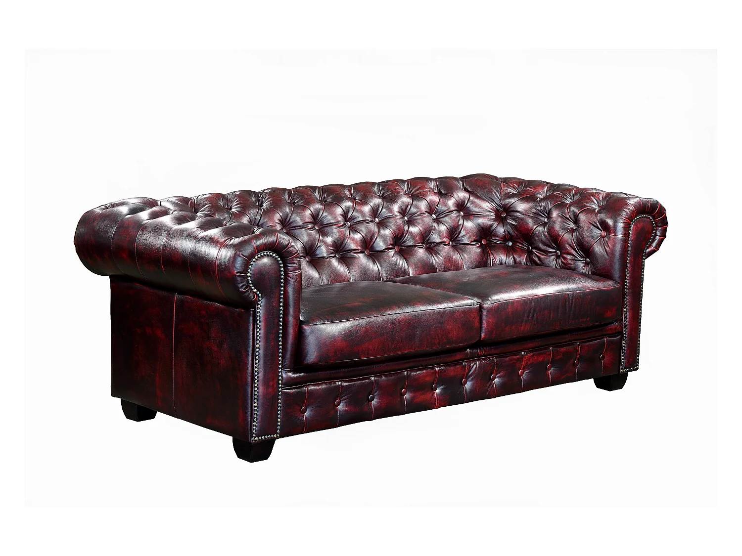 Chesterfield Garnitur 3+2  - Büffelleder - Rotbraun - BRENTON