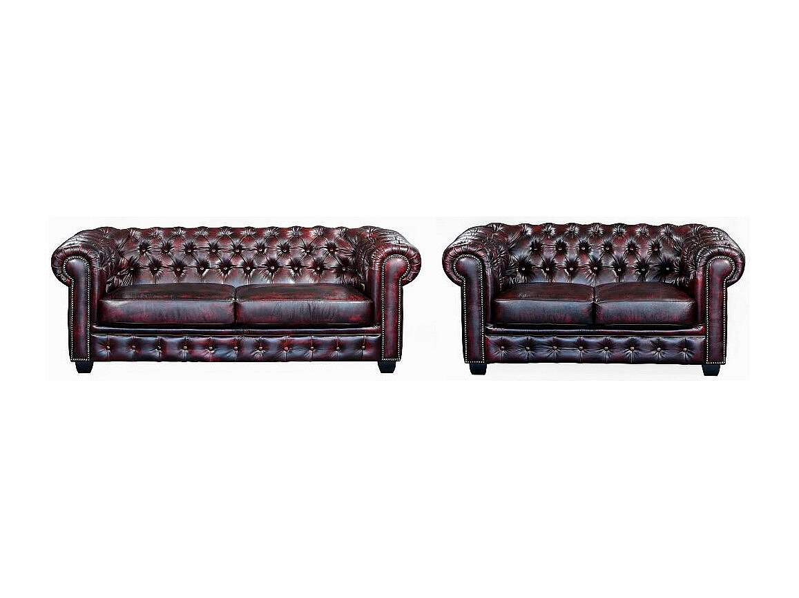 Vente-unique Chesterfield Garnitur 3+2 - Büffelleder - Rotbraun - Brenton