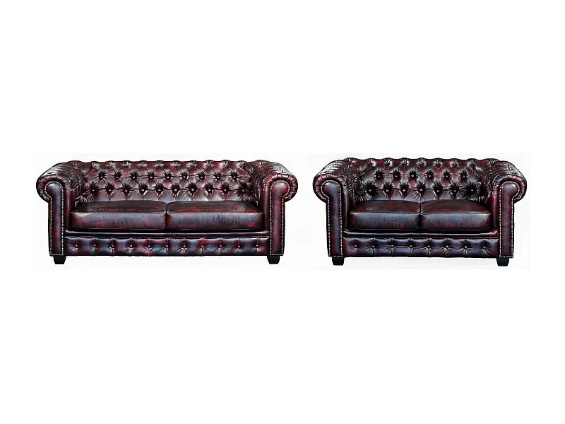 3- og 2-personers chesterfield sofaer BRENTON 100% bøffellæder - Bordeaux