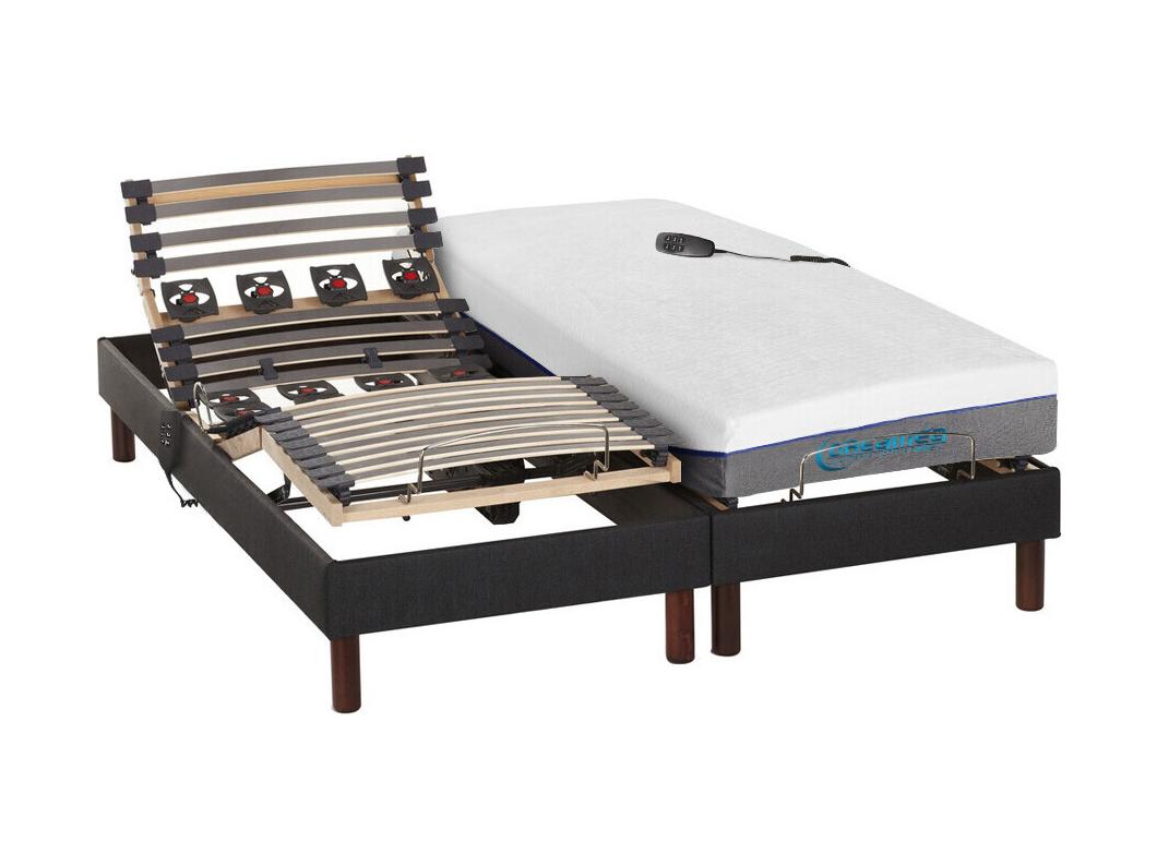 Cama articulada eléctrica con colchón de espuma viscoelástica JASON - tela antracita - 2x80x200 cm