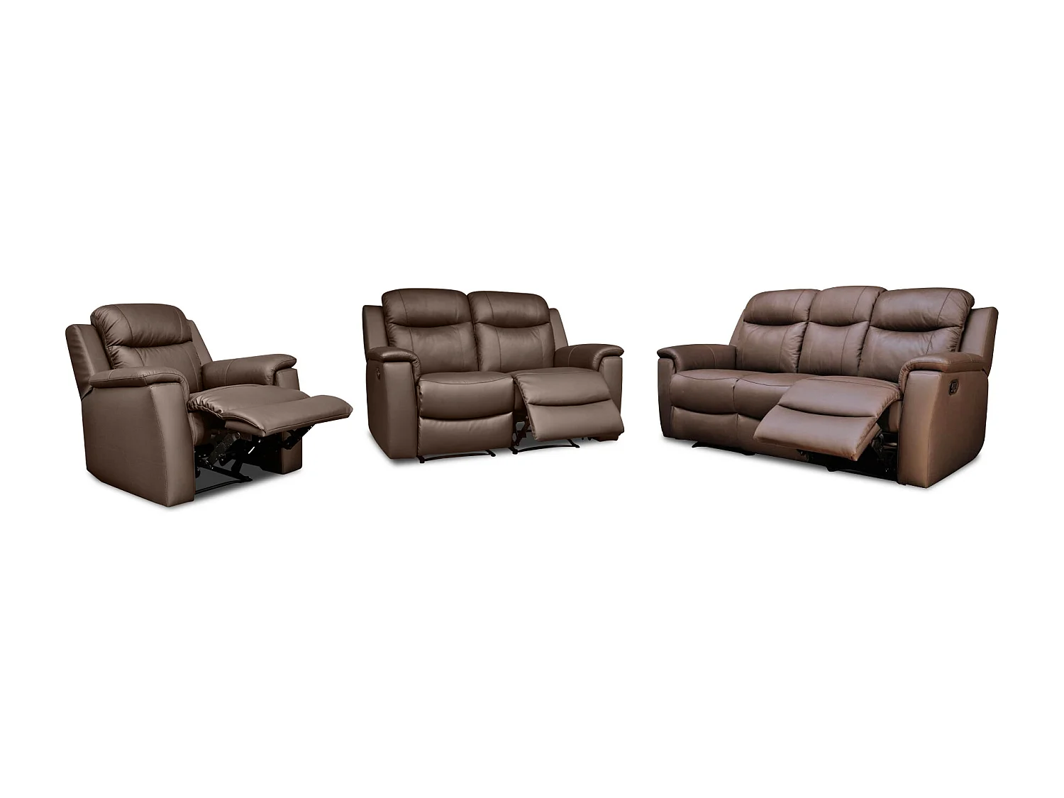 Driezits, tweezits relaxbank en relaxfauteuil EVASION van leer - bruin 