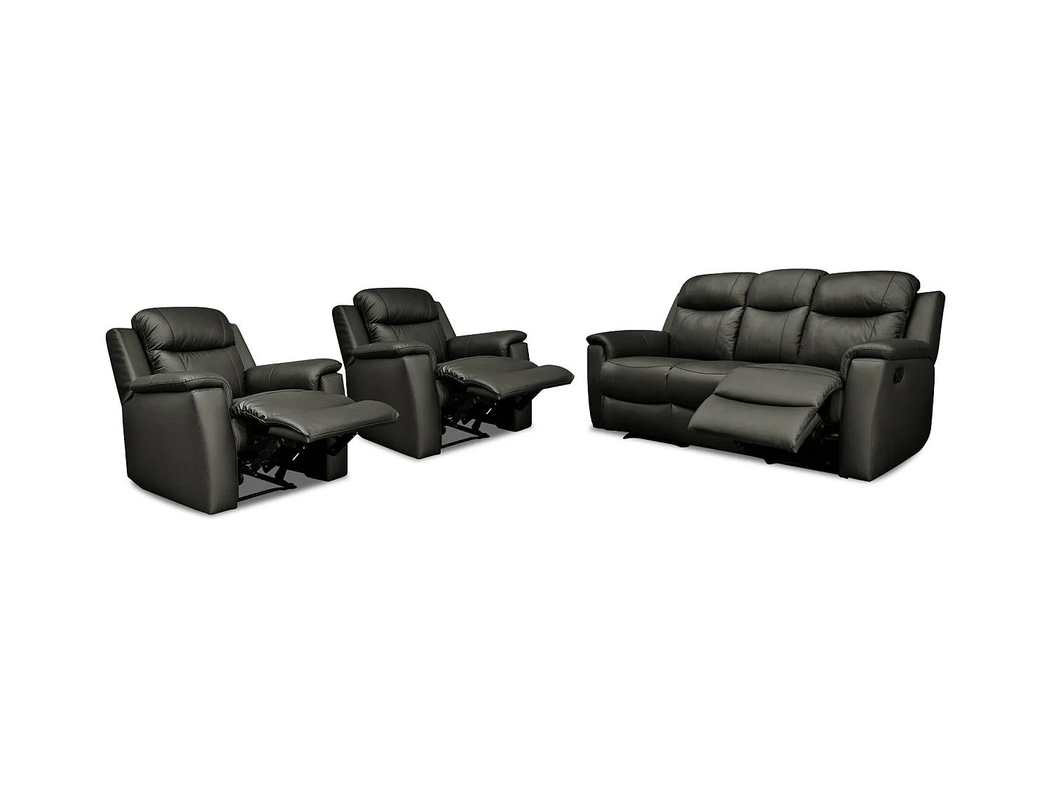 Canapé 3 places et 2 fauteuils relax EVASION en cuir - Noir
