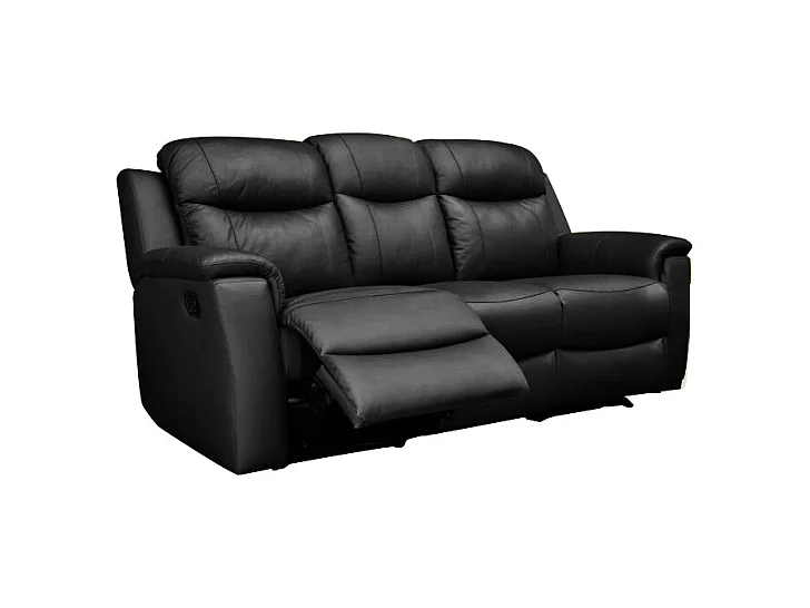 Driezits relaxbank en twee relaxfauteuils EVASION van leer - zwart