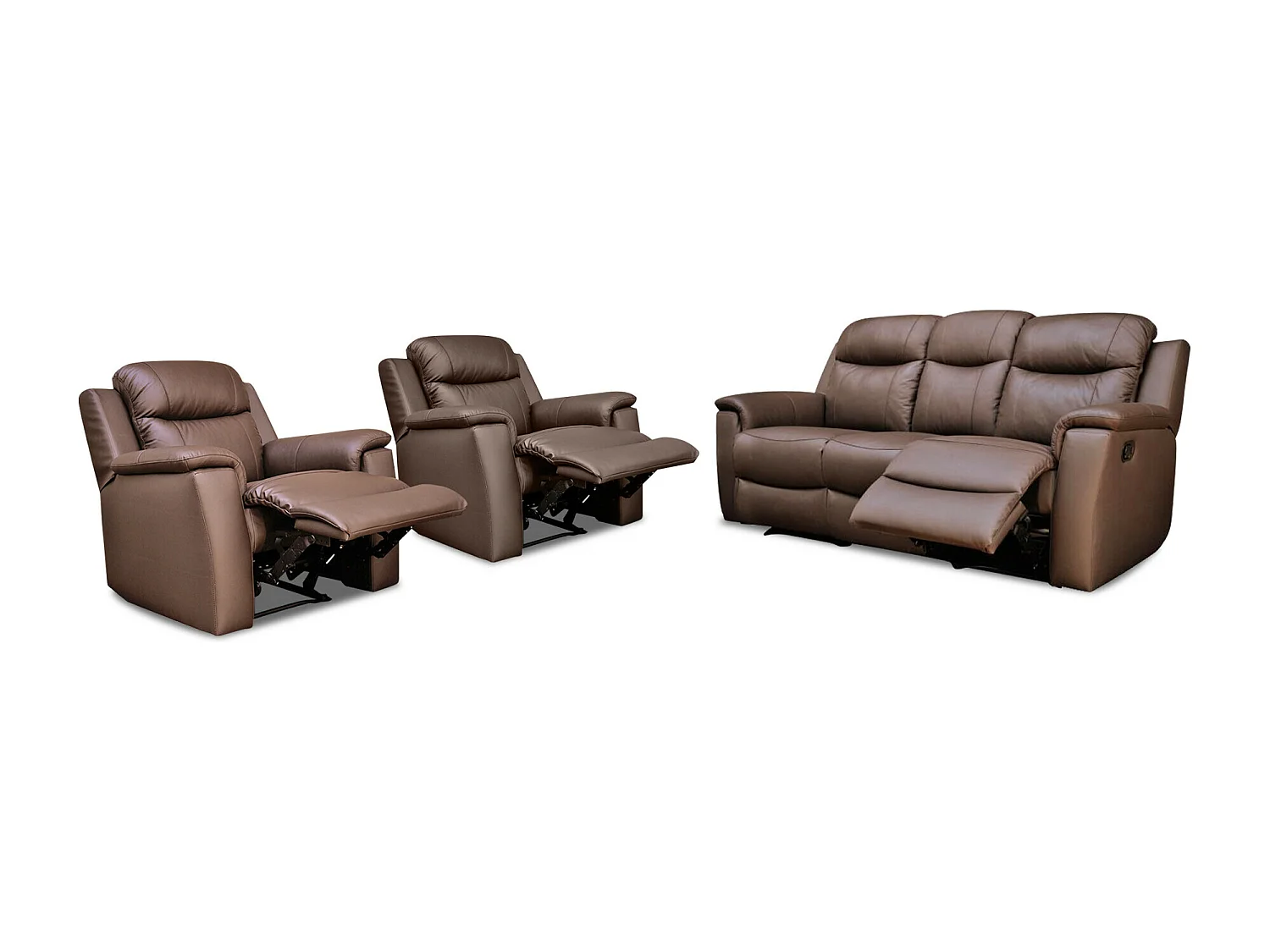 Driezits relaxbank en twee relaxfauteuils EVASION van leer  - bruin