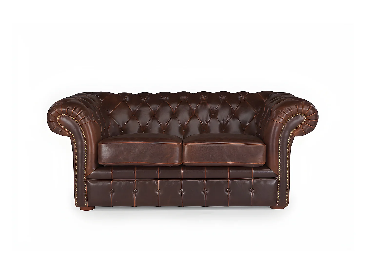 Canapé 2 places chesterfield CLOTAIRE 100% cuir vieilli