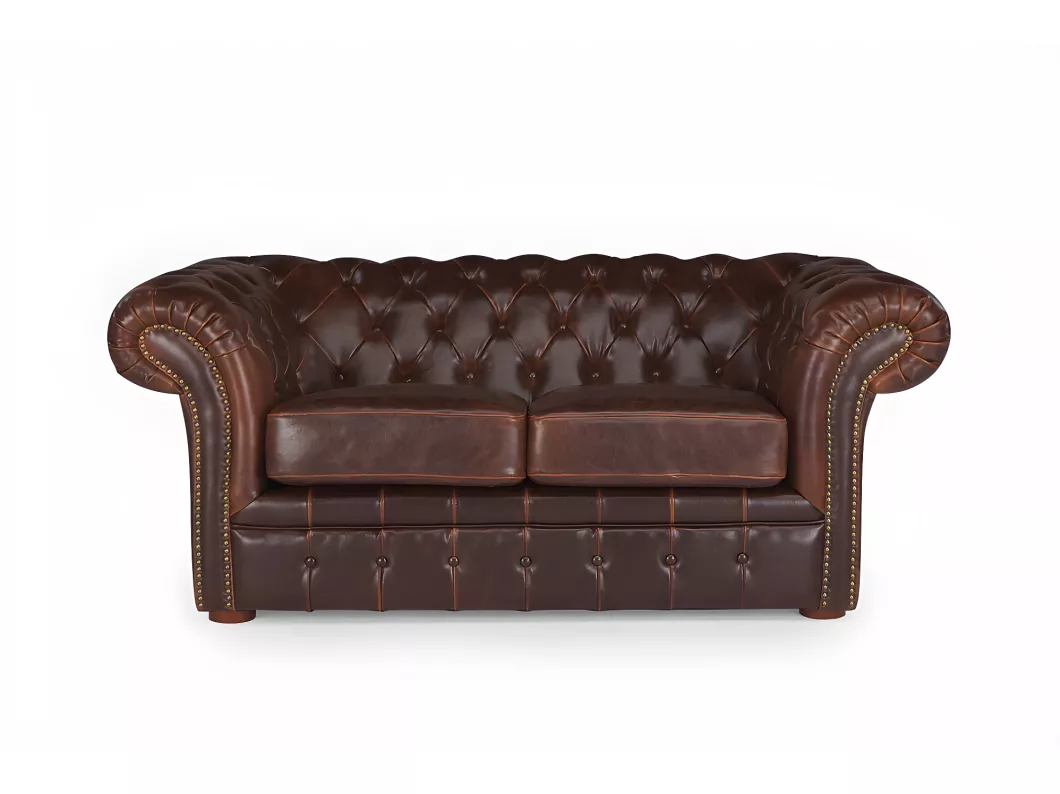 Kauf Unique Chesterfield Ledersofa 2-Sitzer - Vintage Leder - Braun - CLOTAIRE