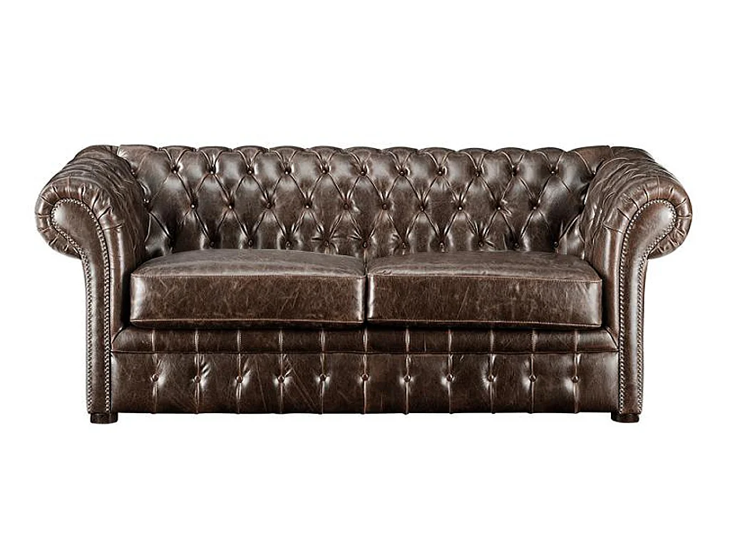 Chesterfield Ledersofa 2-Sitzer - Vintage Leder - Braun  - CLOTAIRE