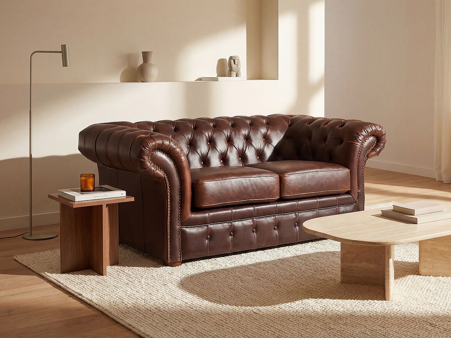 Chesterfield Ledersofa 2-Sitzer - Vintage Leder - Braun  - CLOTAIRE günstig online kaufen