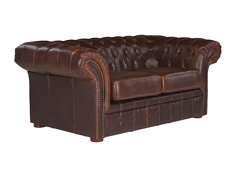Canapé 2 places chesterfield CLOTAIRE 100% cuir vieilli