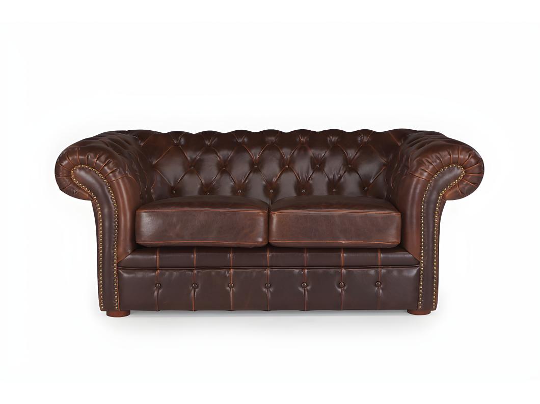 Canapé 2 places chesterfield CLOTAIRE 100% cuir vieilli
