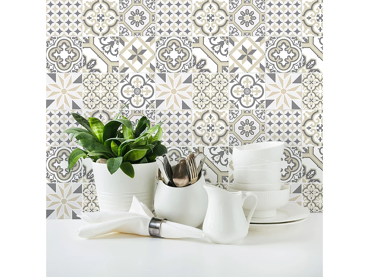 Sticker Mural Carrelage adhésif Cuisine Salle de Bain - 9 STICKERS CARREAUX DE CIMENT AZULEJOS ARLIONO - 9stickers15x15cm