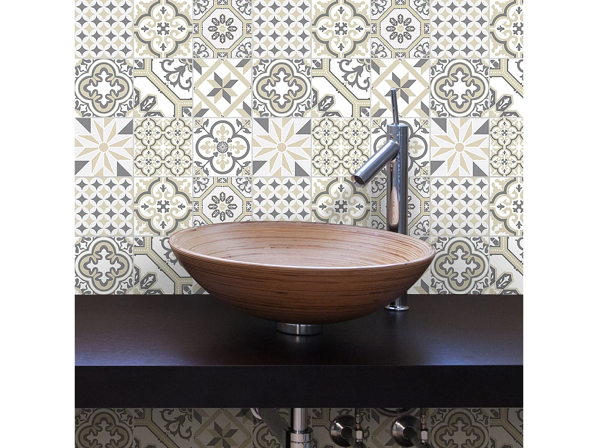 Sticker Mural Carrelage adhésif Cuisine Salle de Bain - 9 STICKERS CARREAUX DE CIMENT AZULEJOS ARLIONO - 9stickers15x15cm