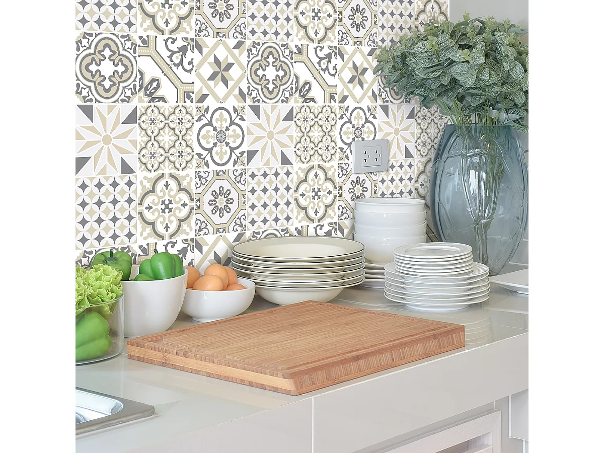 Sticker Mural Carrelage adhésif Cuisine Salle de Bain - 9 STICKERS CARREAUX DE CIMENT AZULEJOS ARLIONO - 9stickers15x15cm