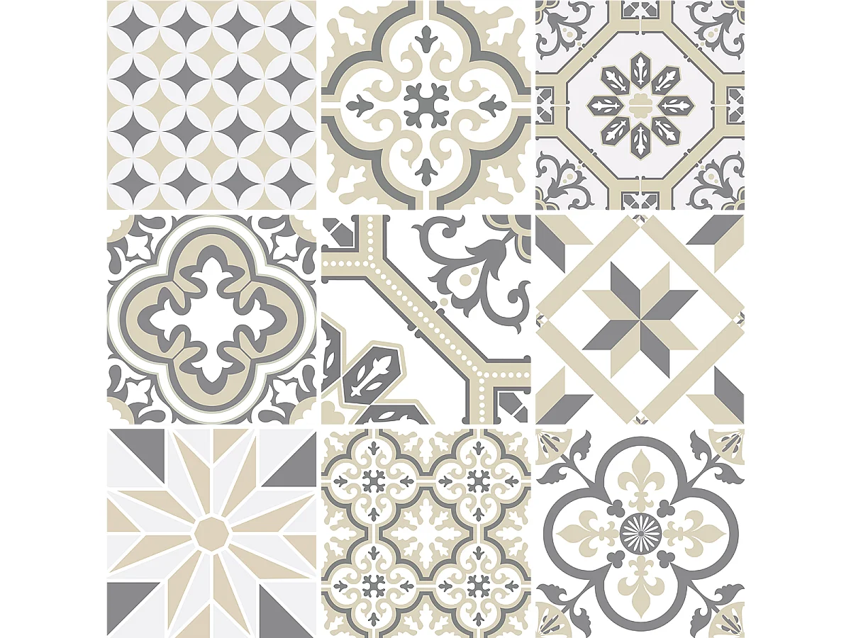 Sticker Mural Carrelage adhésif Cuisine Salle de Bain - 9 STICKERS CARREAUX DE CIMENT AZULEJOS ARLIONO - 9stickers15x15cm