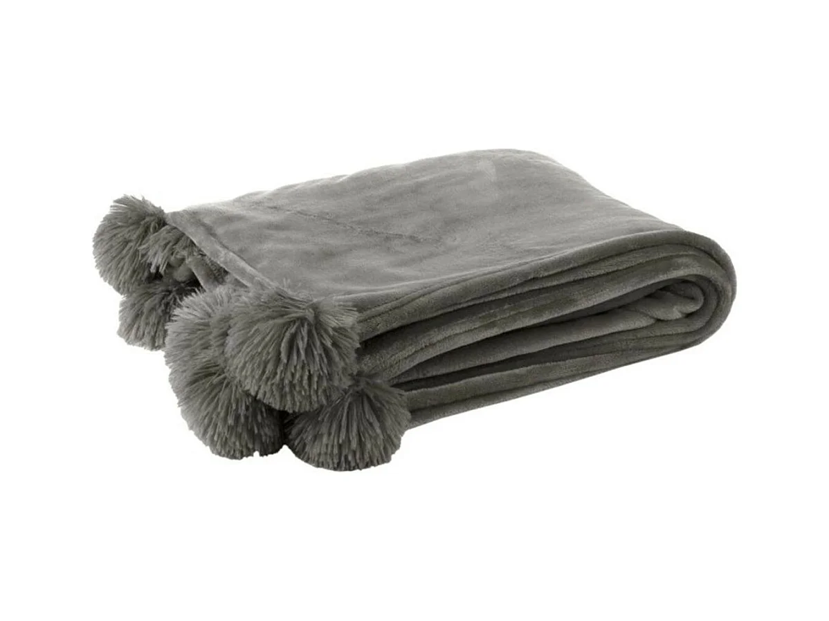 Plaid pompon polyester gris